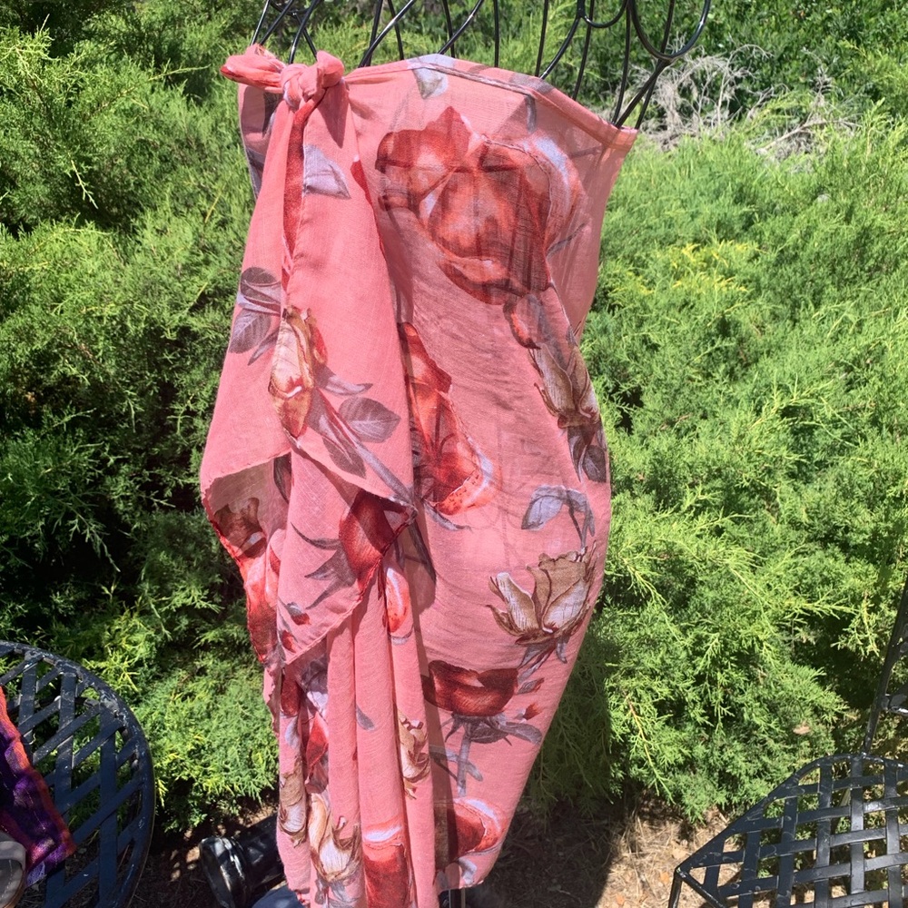 Floral  dusty rose Pink maxi  Sarong Cover-Up , scarf , wrap,HP25